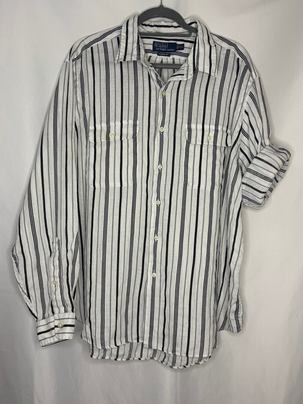 Polo Ralph Lauren 100% Linen Shirt Womens XXL Striped Classic Fit Roll Tab - Picture 1 of 11